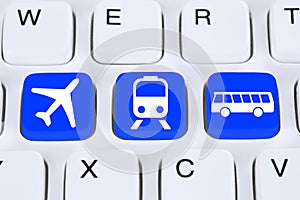 Book a trip travel online on internet with bus, airplane or train