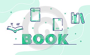 book typography word art background of icon open cover marker stack book with outline style