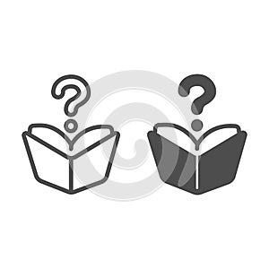 Book under question line and solid icon, children book day concept, question mark vector sign on white background, book