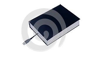 a book with a USB plug coming out of its pages
