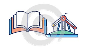 Book with Windmill, Green Energy Study, vector design Generative AI