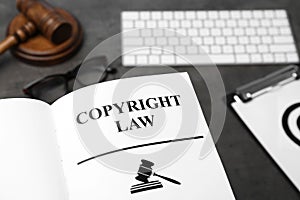 Book with words COPYRIGHT LAW