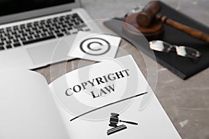 Book with words COPYRIGHT LAW,