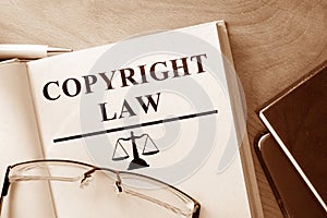 Book with words Copyright Law.