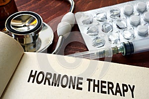 Book with words hormone therapy.