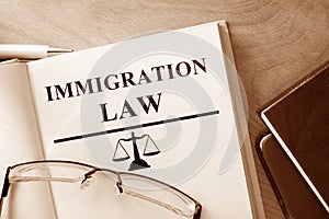 Book with words Immigration Law.