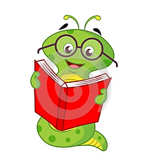 Book worm.Cartoon worm reading book.