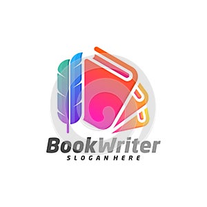Book Writer Logo Template Design Vector, Feather Book Logo Design Concepts, Emblem, Design Concept, Creative Symbol, Icon