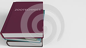 Book with ZOOTECHNICS title. 3D animation
