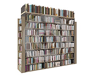 Bookcase bookshelves isolated on white 3d illustration photo