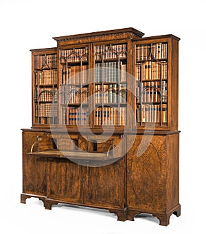 Bookcase dresser breakfront old antique English with books photo