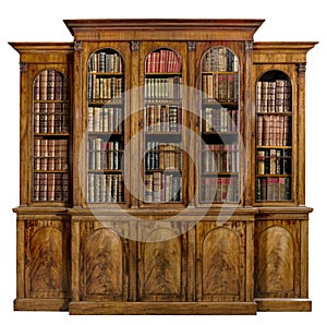 Bookcase dresser breakfront old antique English with books photo