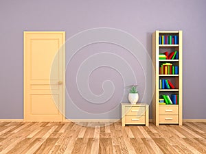 Bookcase and nughtstand at the door