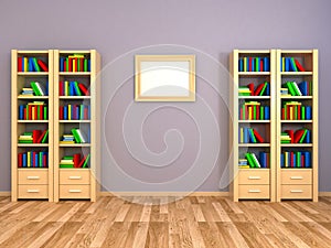 Bookcases at the wall photo