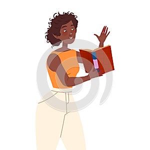 Bookcrossing with Happy African American Woman Character Reading Borrowed Paper Book Vector Illustration