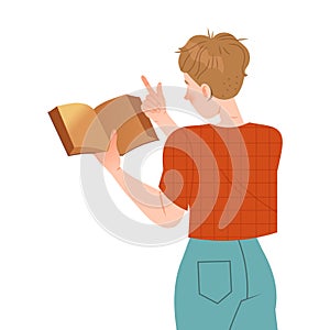 Bookcrossing with Happy Man Character Reading Borrowed Paper Book Vector Illustration