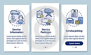 Booking car service onboarding mobile app page screen with concepts