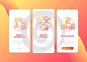 Booking car service onboarding mobile app page screen with concepts