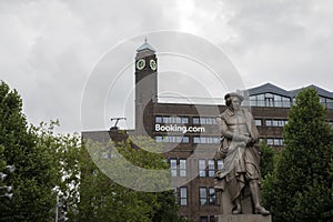 Booking.com Building At The Background With Rembrandt Statue At Amsterdam The Netherlands 25-7-2022