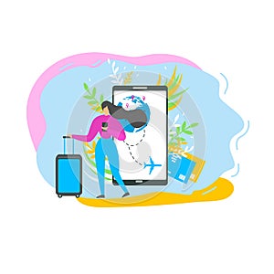 Booking Flight Tickets with Mobile App Flat Vector
