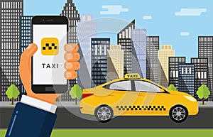 Booking taxi cab via mobile app.