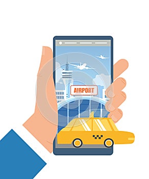 Booking Taxi Car with Mobile App Flat Vector