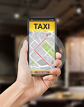 Booking taxi via mobile app, useful map for tracking