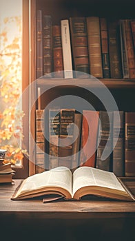 Bookish beauty Stack of books on a wooden table