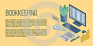 Bookkeeping concept banner, isometric style