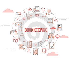 Bookkeeping concept with icon set template banner and circle round shape