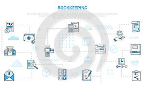 Bookkeeping concept with icon set template banner with modern blue color style
