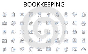 Bookkeeping line icons collection. Learning, Wisdom, Understanding, Insight, Information, Education, Intellect vector