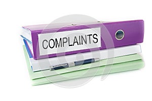 Bookkeeping office files in the folder with pen and blank sign. Complaints photo