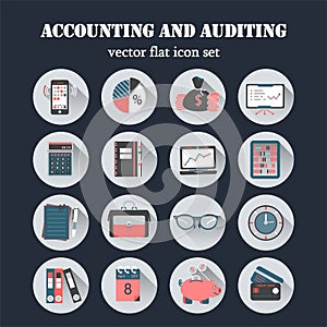 Bookkeeping vector flat icons.