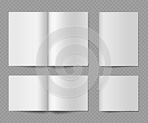 Booklet mockup. Open and closed horizontal empty paper brochure, journal or fold catalog for presentation design