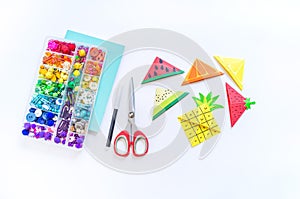 Bookmark for a child book to school. Summer fruit tropics