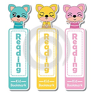 Bookmark label cartoon with cute fox girls on colorful background