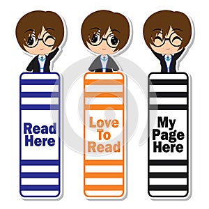 Bookmark label cartoon with cute witch boy on colorful background suitable for kid bookmark label design