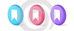 Bookmark tag flag button book reading document learning remember web app 3d isometric circle icon