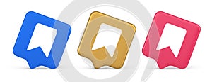Bookmark tag flag button book reading document learning remember web app 3d realistic speech bubble icon