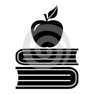 Books and apple, black and white icon. Vector