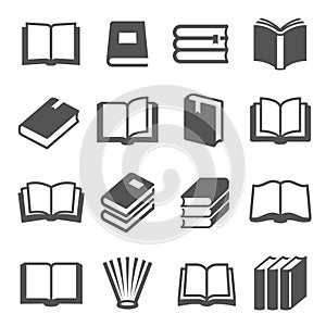 Books black icons set on white. Literature  publishing house  library pictograms collection