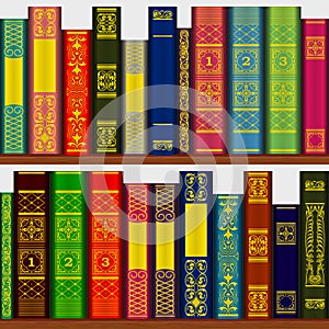 Books on the bookshelf seamless multi-colored pattern