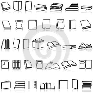 Books, Bookstore, Diary outline icons set