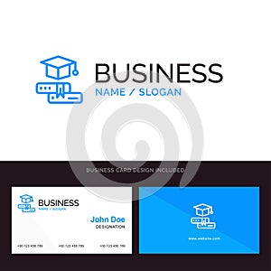Books, Cap, Education, Graduation Blue Business logo and Business Card Template. Front and Back Design
