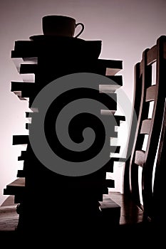 coffee break, Books and coffee cup, silhouette