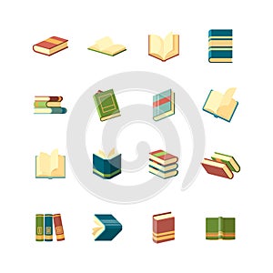 Books collection. Simple icon school library publishing and magazines covers vector flat books symbols