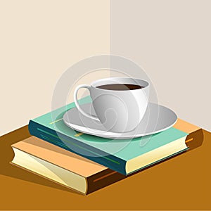 Books and cup of coffee