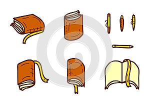 Books doodle icons collection isolated on white background. Knowledge and education symbol set. Hand drawn