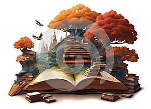 Books feed your imagination, world of ideas creativity concept